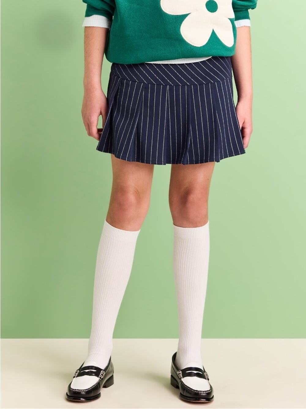 Old Navy Navy Stripe Pleated Twill Skirt